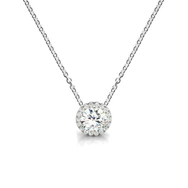 DFJ 14 Karat White Gold Round Diamond Halo Necklace 0.78tw