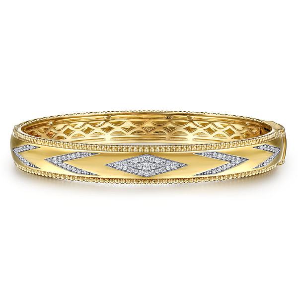 Gabriel &amp; Co. 14 Karat Yellow Gold Bujukan Diamond Chevron Pattern Bangle Bracelet 0.37TWT
