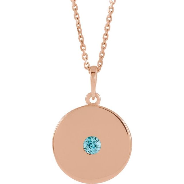14K Rose Natural Blue Zircon Disc Necklace