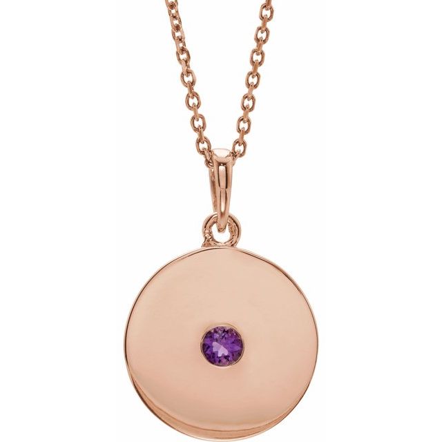 14K Rose Natural Amethyst Disc Necklace