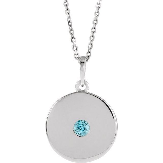 14K Rose Natural Blue Zircon Disc Necklace