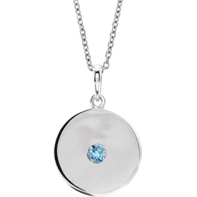 14K Rose Natural Aquamarine Disc Necklace
