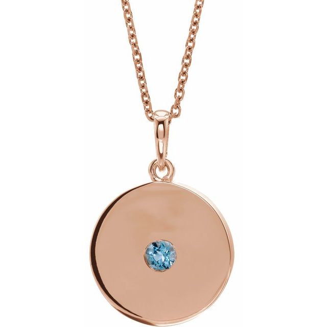 14K Rose Natural Aquamarine Disc Necklace