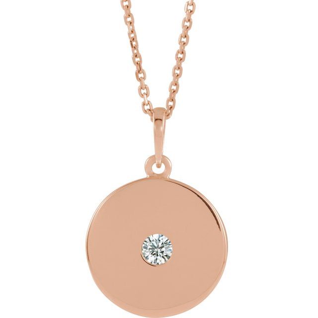 14K Rose Natural Diamond Disc Necklace