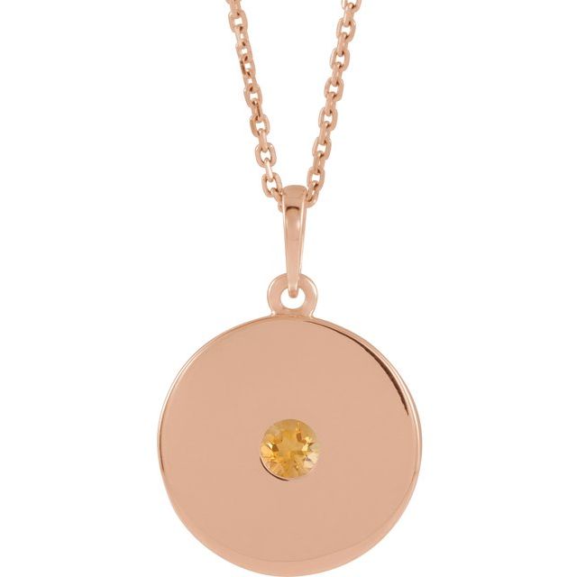 14K Rose Natural Citrine Disc Necklace