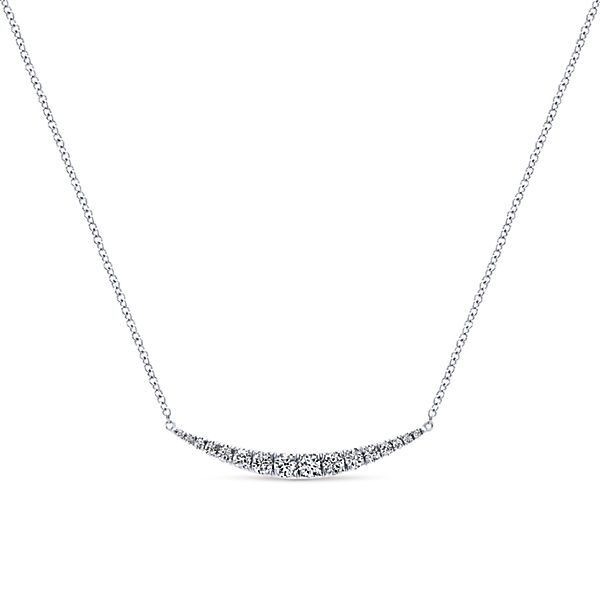 Gabriel &amp; Co. 14K White Gold Curved Diamond Bar Necklace