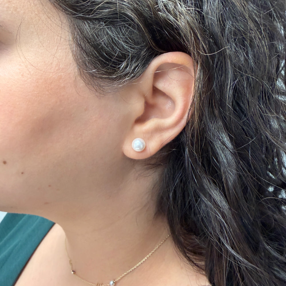 DFJ 14 Karat White Gold 7x7.5mm Akoya Pearl Earrings