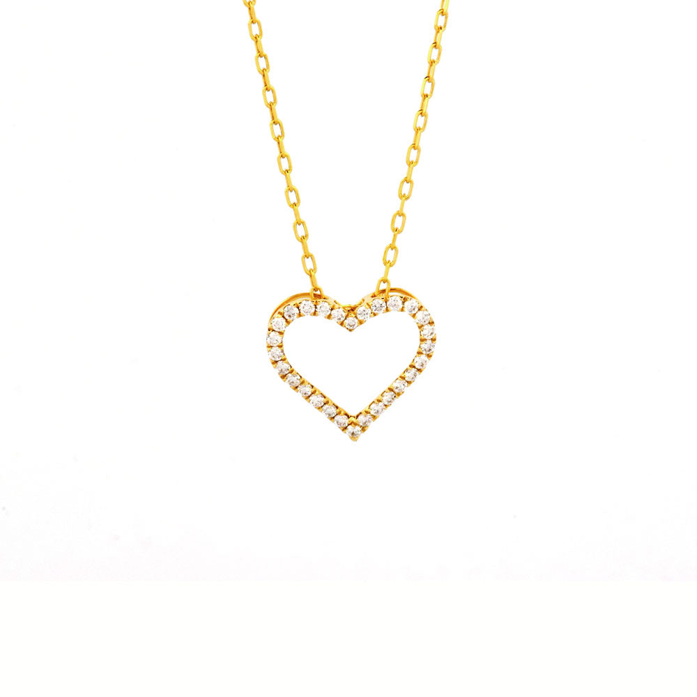 DFJ 18 Karat Yellow Gold Open Diamond Heart Necklace