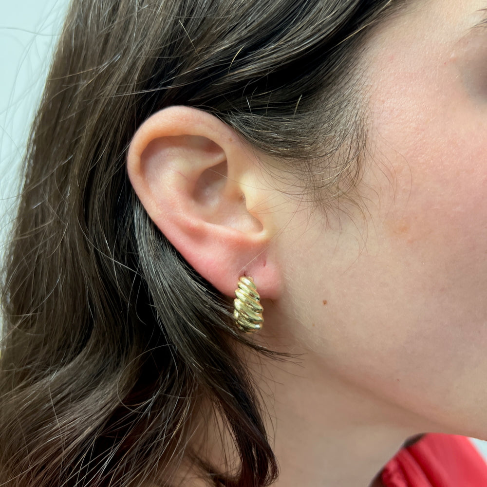 DFJ 14 Karat Yellow Gold Twist Dome Drop Earrings
