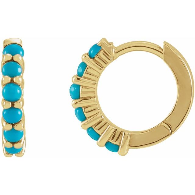 14K Rose Natural Turquoise  Huggie Hoop Earring