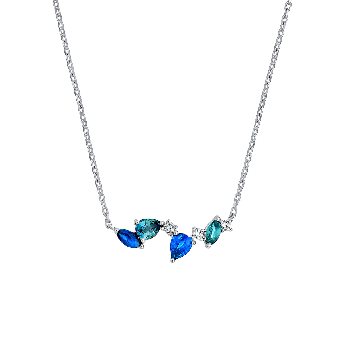 DFJ 14 Karat White Gold Sapphire &amp; Diamond Blossom Necklace