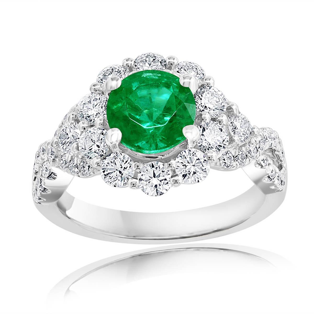 DFJ 18 Karat White Gold Emerald & Diamonds