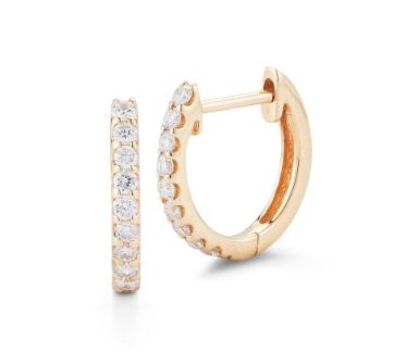 DFJ 14 Karat Yellow Gold Shared Prong Set Diamond Earrings, 0.18tw