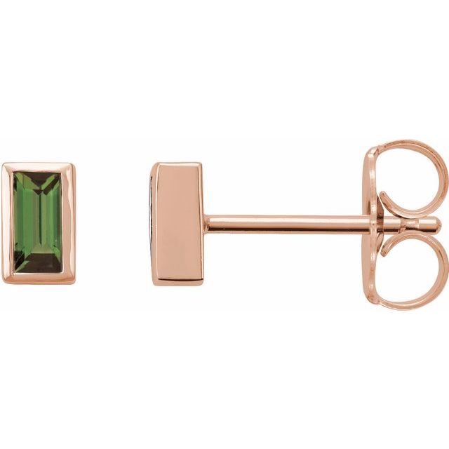 14K Rose Natural Green Tourmaline Bezel-Set Earrings