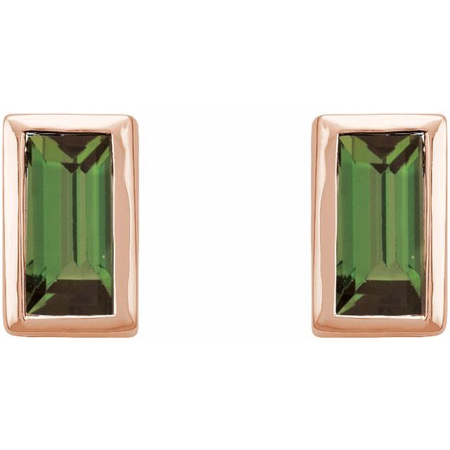 14K Rose Natural Green Tourmaline Bezel-Set Earrings