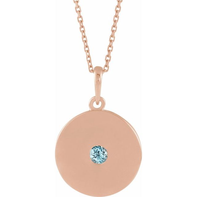 14K Rose Natural Sky Blue Topaz Disc Necklace