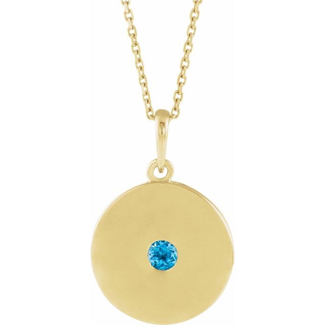 14K Rose Natural Swiss Blue Topaz Disc Necklace