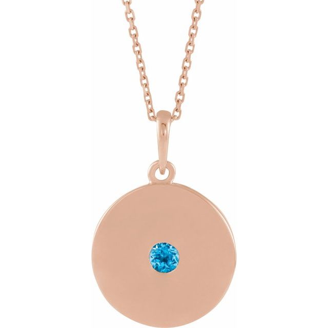 14K Rose Natural Swiss Blue Topaz Disc Necklace