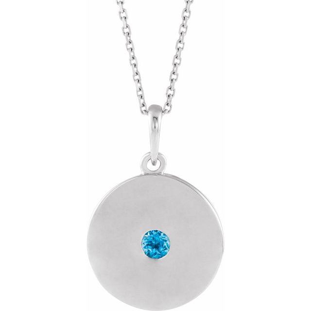 14K Rose Natural Swiss Blue Topaz Disc Necklace