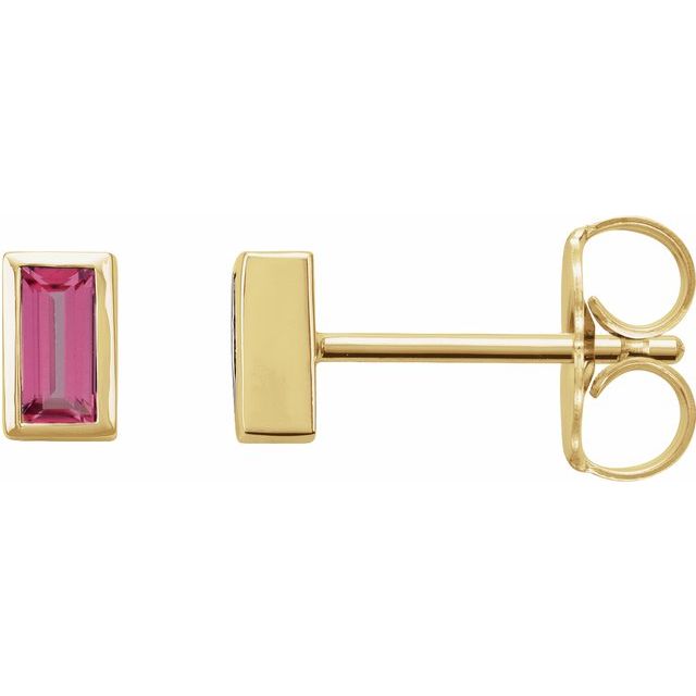 14K Rose Natural Pink Tourmaline Bezel-Set Earrings