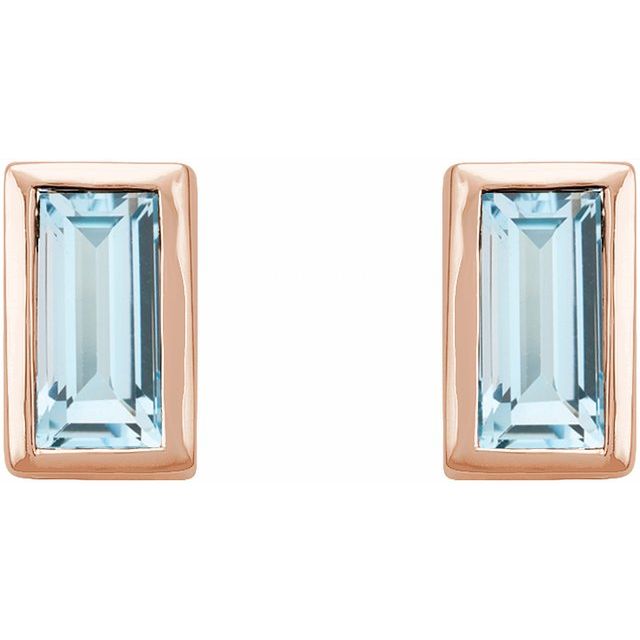 14K Rose Natural Sky Blue Topaz Bezel-Set Earrings