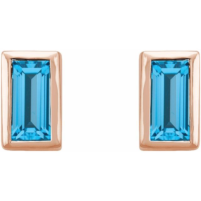 14K Rose Natural Swiss Blue Topaz Bezel-Set Earrings
