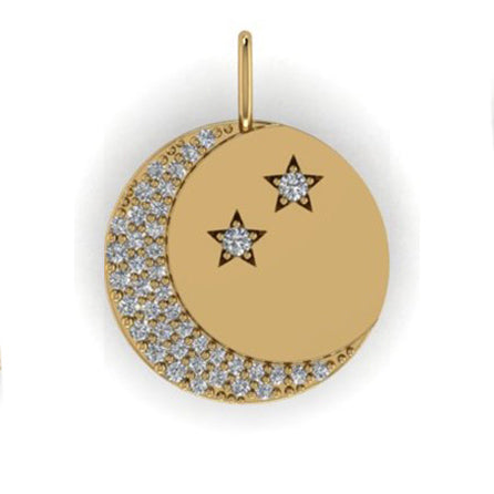 DFJ 14 Karat Yellow Gold Moon &amp; Stars Necklace