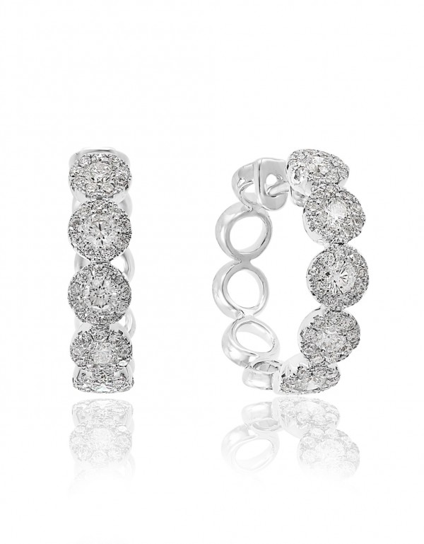 DFJ 18 Karat White Gold Round Brilliant Diamond Medium Hoop Earrings - 1.4TWT