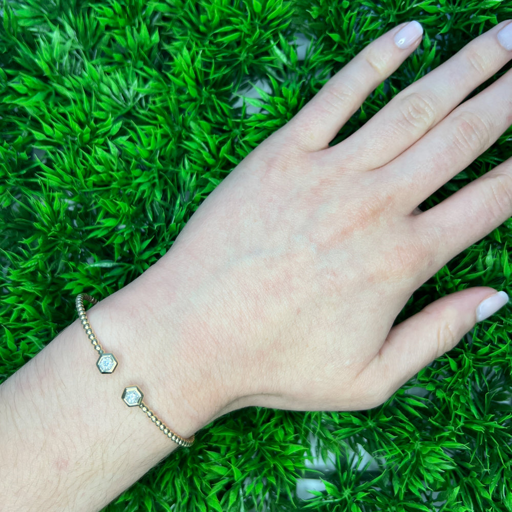 Gabriel &amp; Co. 14 Karat Yellow Gold Bujukan Beads &amp; Diamond Split Bangle Bracelet 0.21TWT