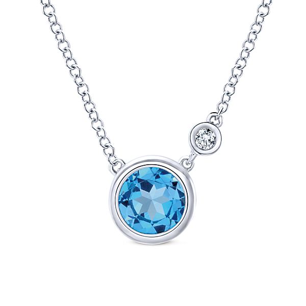 Gabriel &amp; Co. Sterling Silver Bezel Set Blue Topaz Necklace