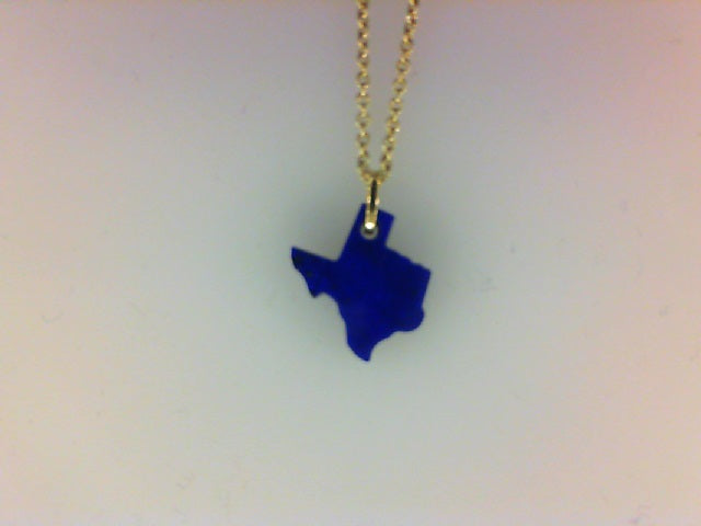DFJ 14 Karat Yellow Gold Lapis State of Texas Necklace