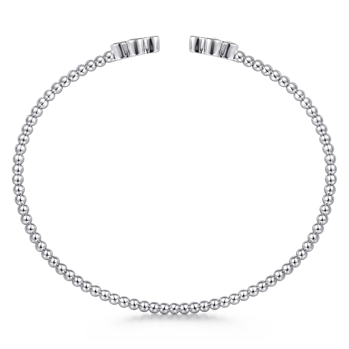 Gabriel &amp; Co. 14K White Gold Bujukan Bead Split Cuff Bracelet with Quatrefoil Diamond Endcaps 0.40TWT