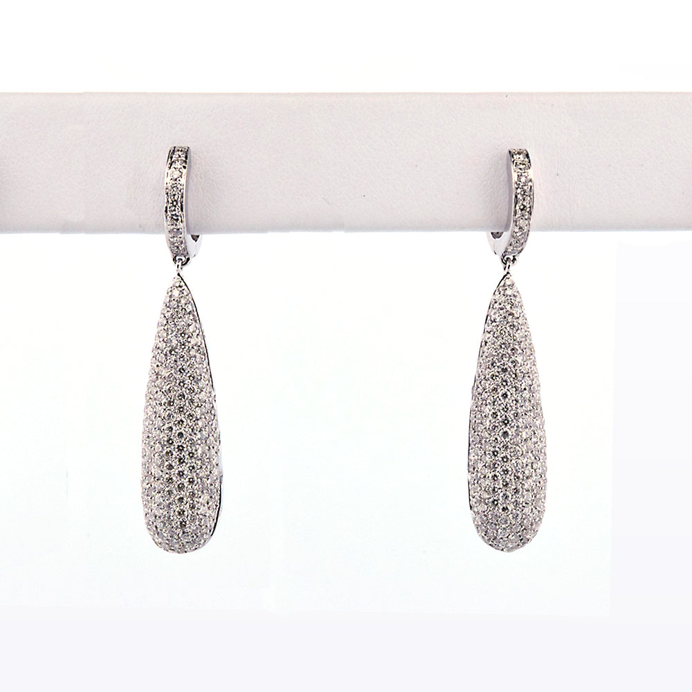 DFJ 18 Karat White Gold Pave Set Diamond Earrings, 2.94tw