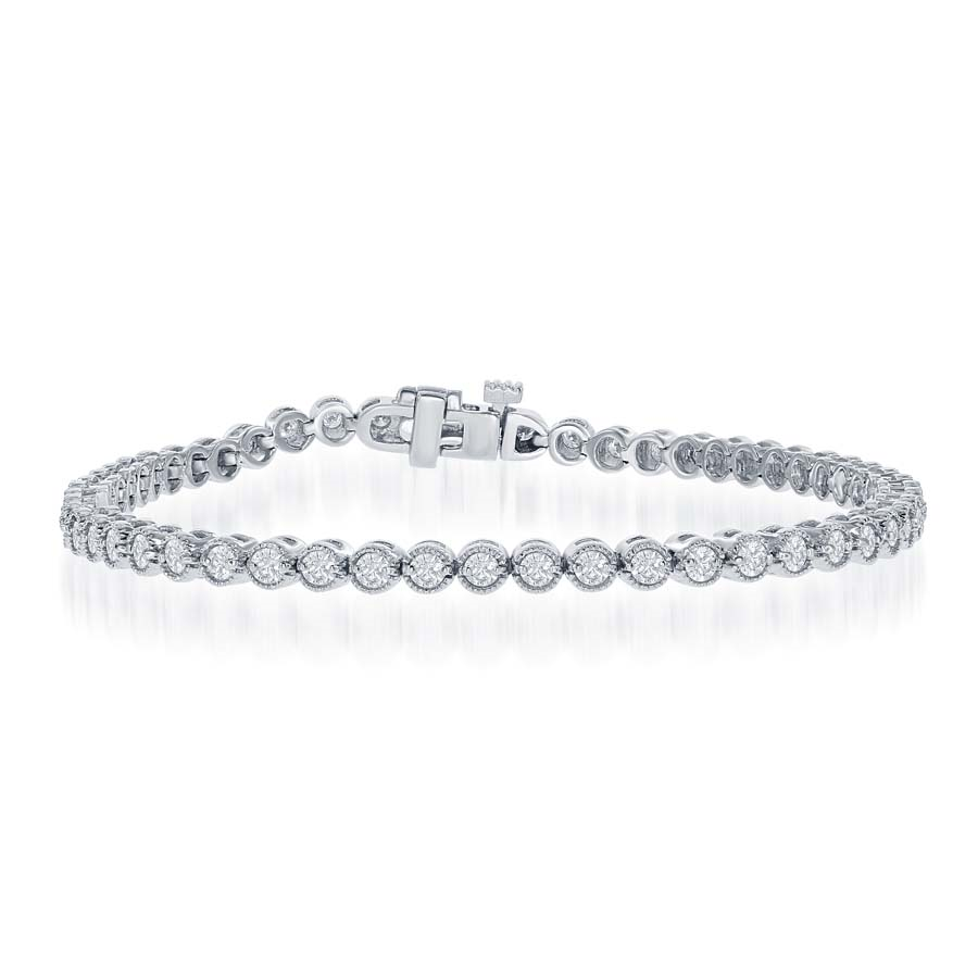 DFJ 14 Karat White Gold Diamond &amp; Milgrain Bracelet 4.18TWT