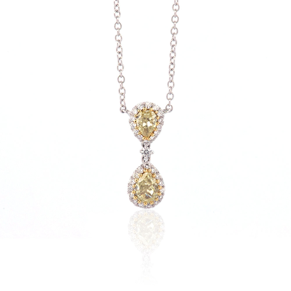 DFJ 18 Karat Two-Tone Fancy Yellow Diamond Drop Necklace