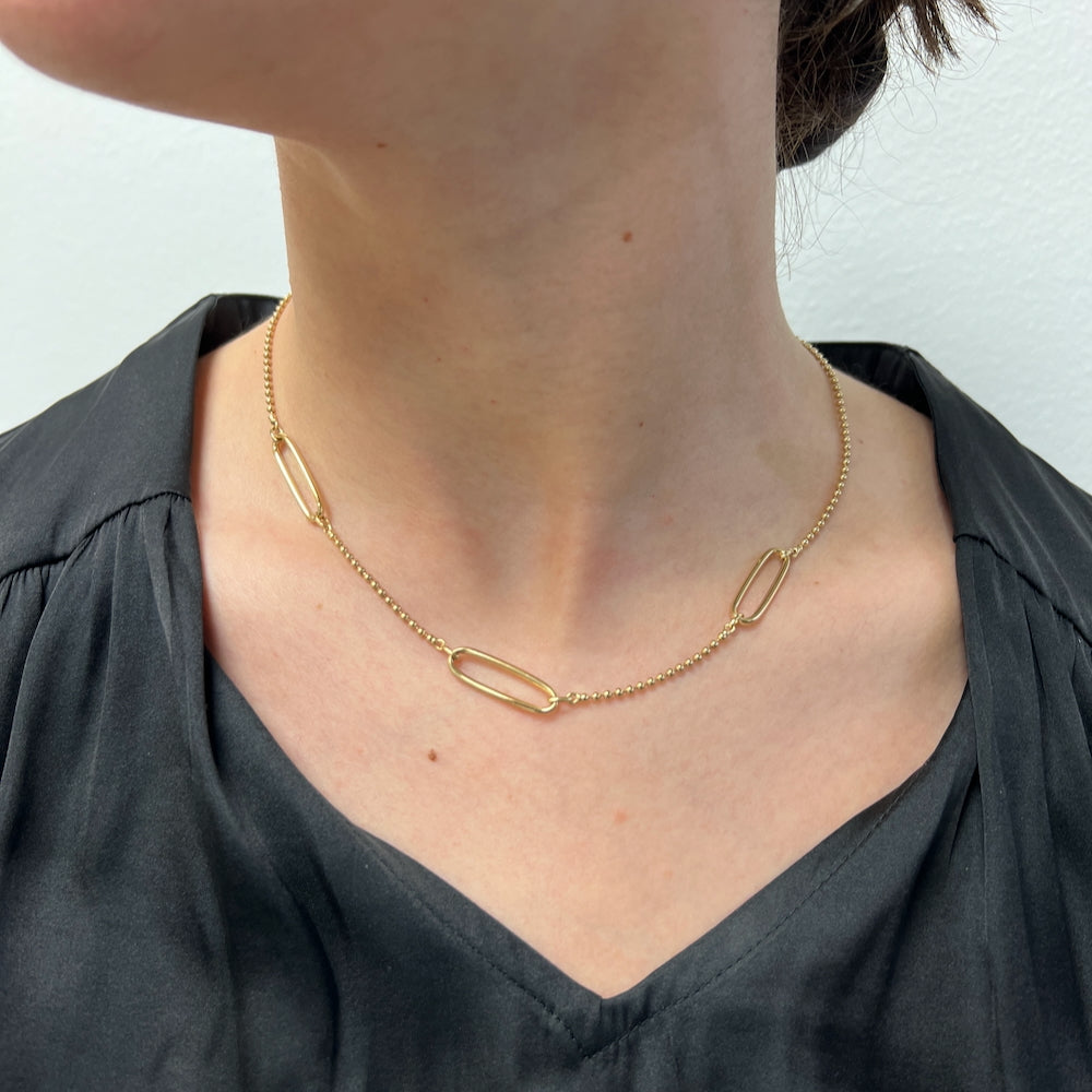 Gabriel &amp; Co. 14K Yellow Plain Gold Bujukan and Link Station Necklace
