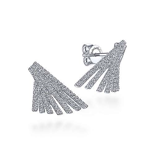 Gabriel &amp; Co. Round Brilliant Diamond Fan Stud Earrings - 0.74ctw 14 Karat White Gold