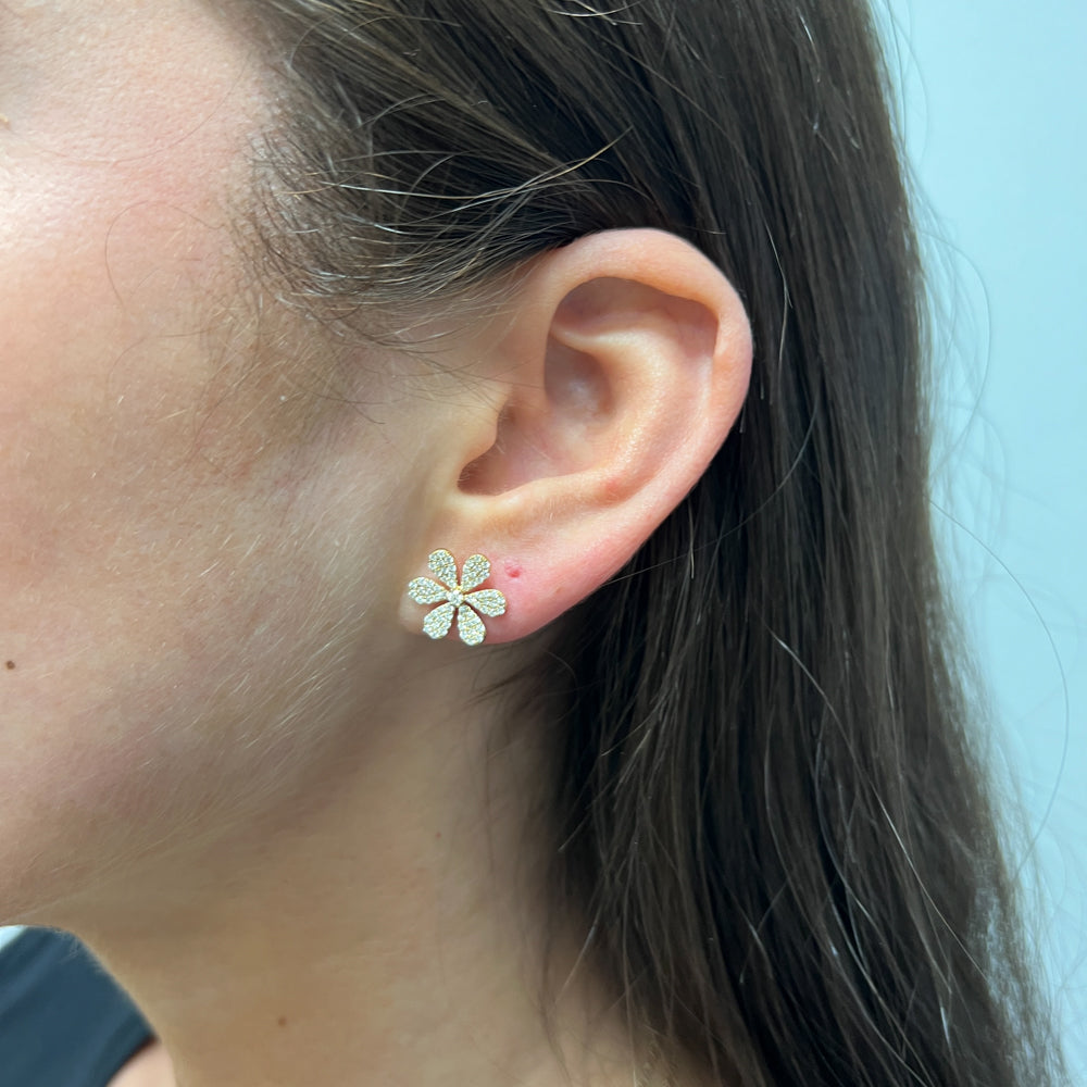 18 Karat Yellow Gold Pave Set Diamond Earrings, 0.6tw