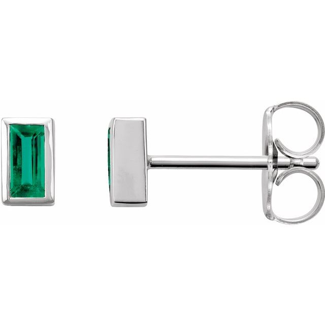 14K Rose Natural Emerald Bezel-Set Earrings