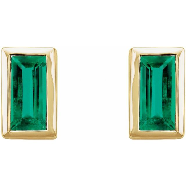 14K Rose Natural Emerald Bezel-Set Earrings