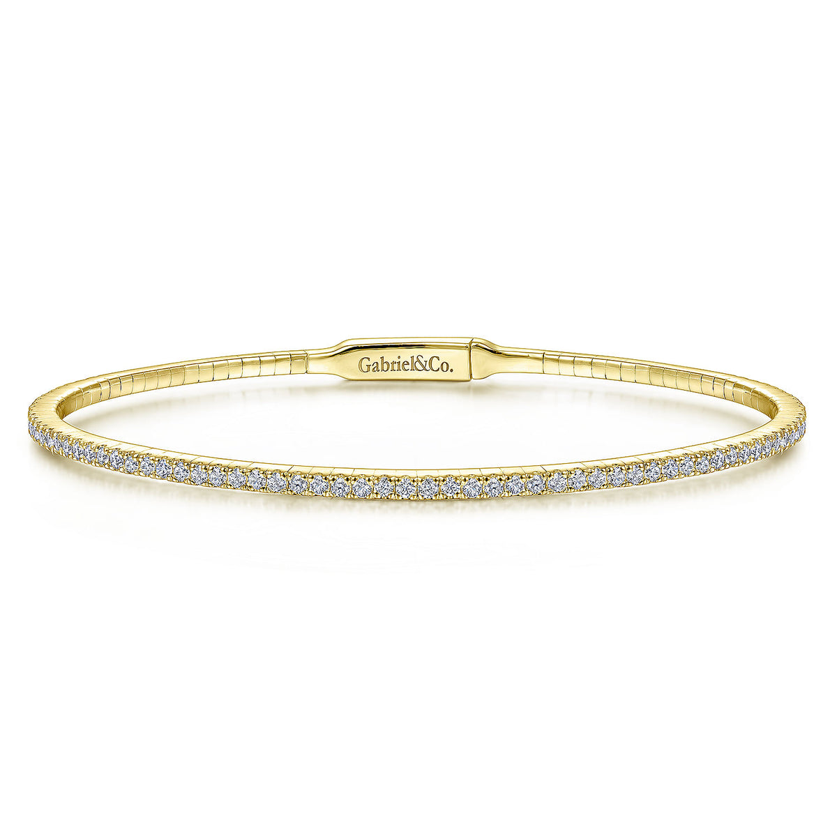 Gabriel &amp; Co. 14 Karat Yellow Gold Diamond Eternity Bangle Bracelet 1.22TWT