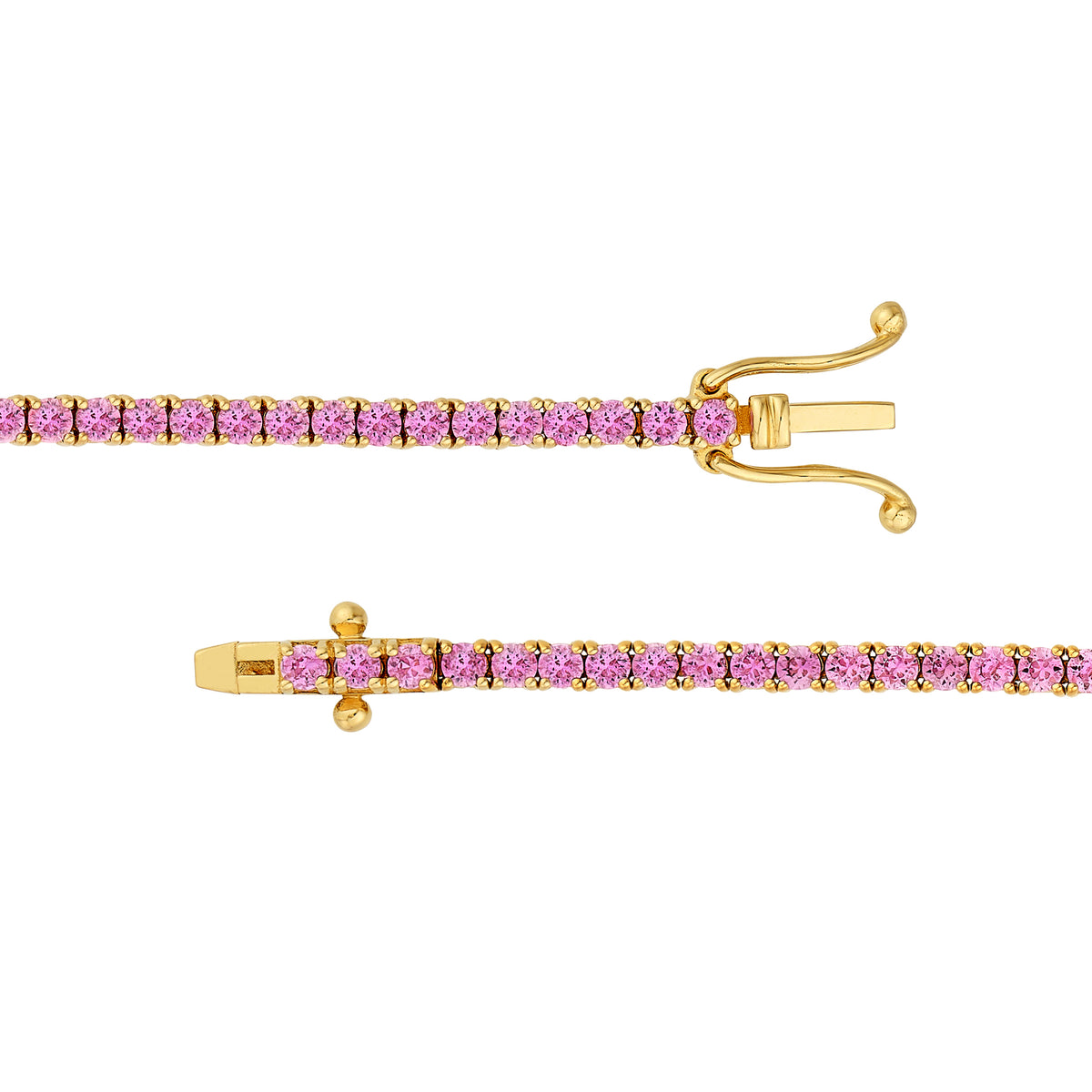 DFJ 14 Karat Yellow Gold Pink Sapphire Tennis Bracelet