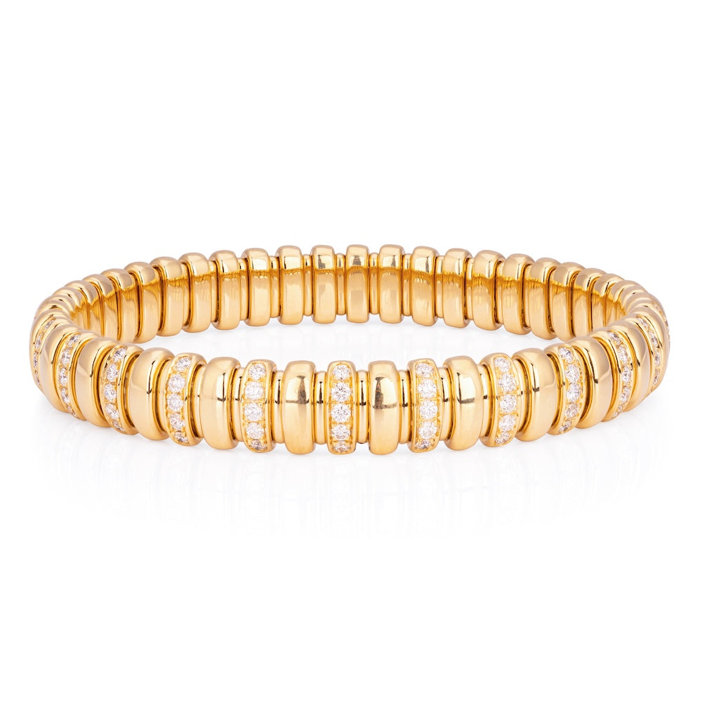 Zydo Italy 18 Karat Yellow Gold Diamond Stretch Alternating Bracelet 2.05TWT