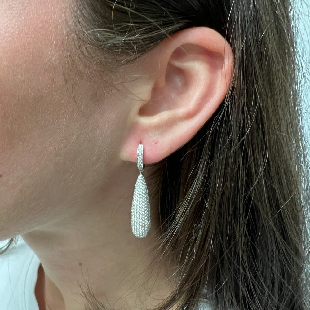 DFJ 18 Karat White Gold Pave Set Diamond Earrings, 2.94tw