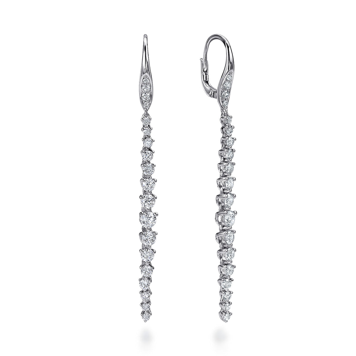 Gabriel &amp; Co. 18 Karat White Gold Three Prong Set Diamond Earrings, 1.43tw