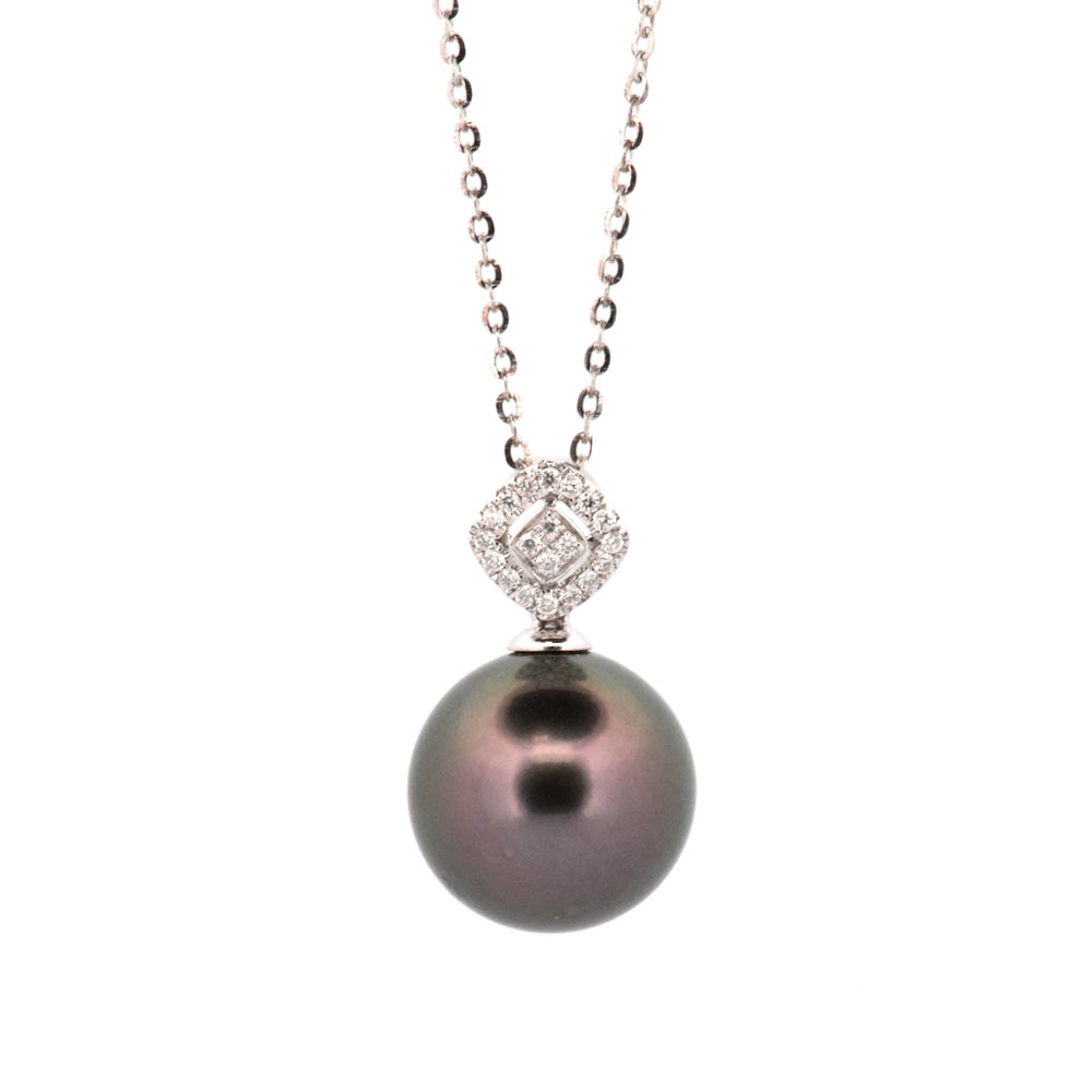 DFJ 14 Karat White Gold 13x14mm Tahitian Pearl Pendant