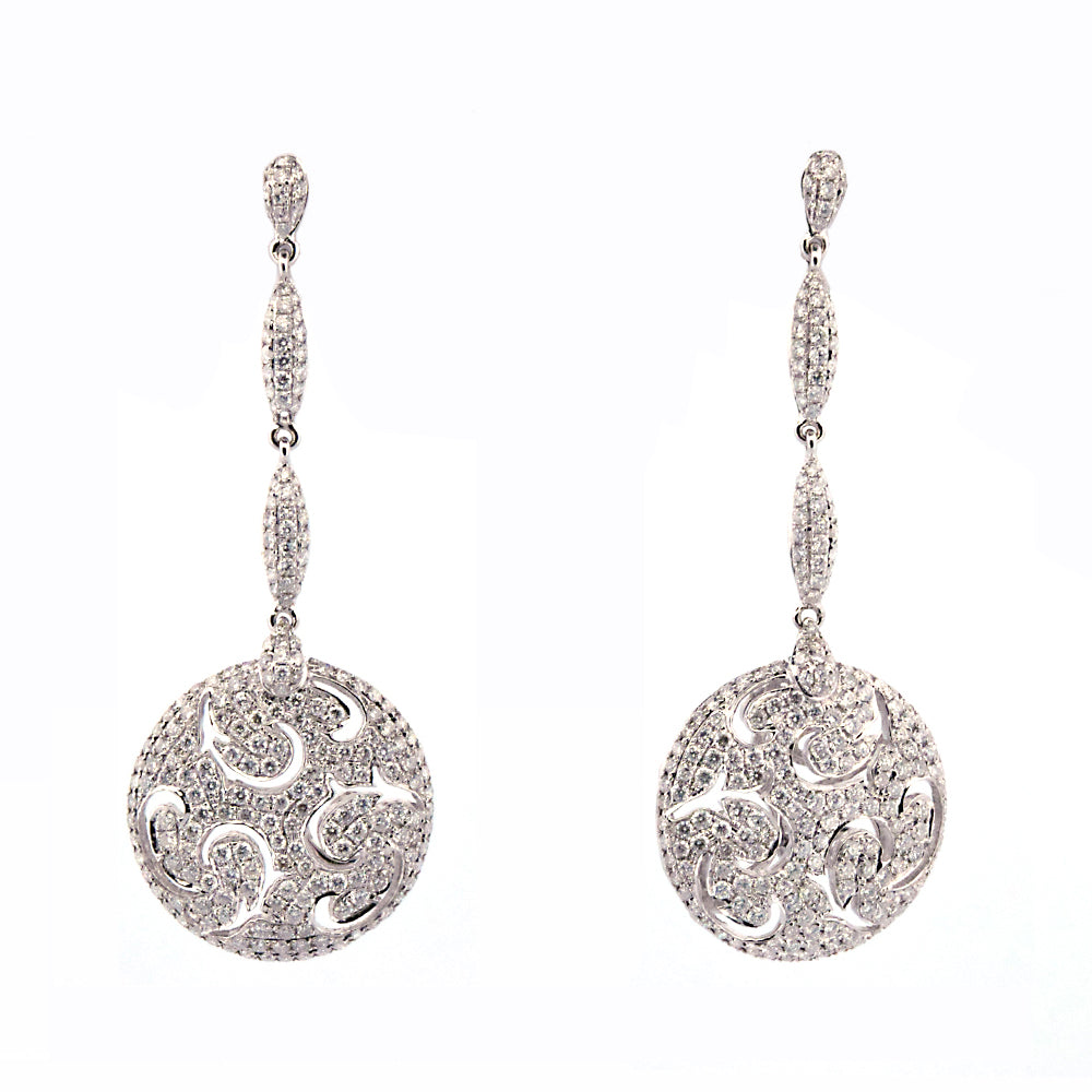 DFJ 18 Karat White Gold Pave Set Diamond Earrings, 2.73tw