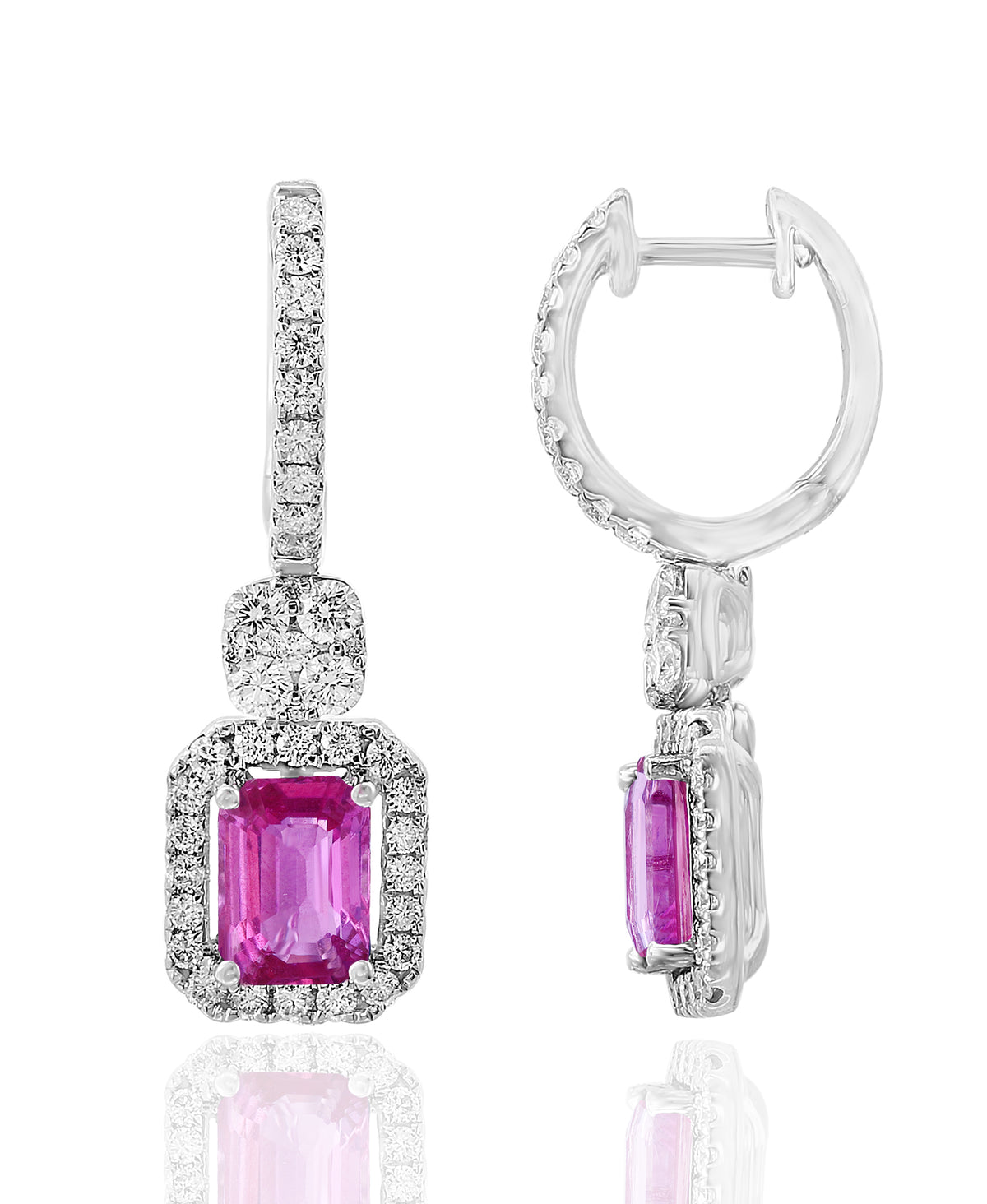 DFJ 18 Karat White Gold Emerald Cut Sapphires Earrings - 2.08 TWT