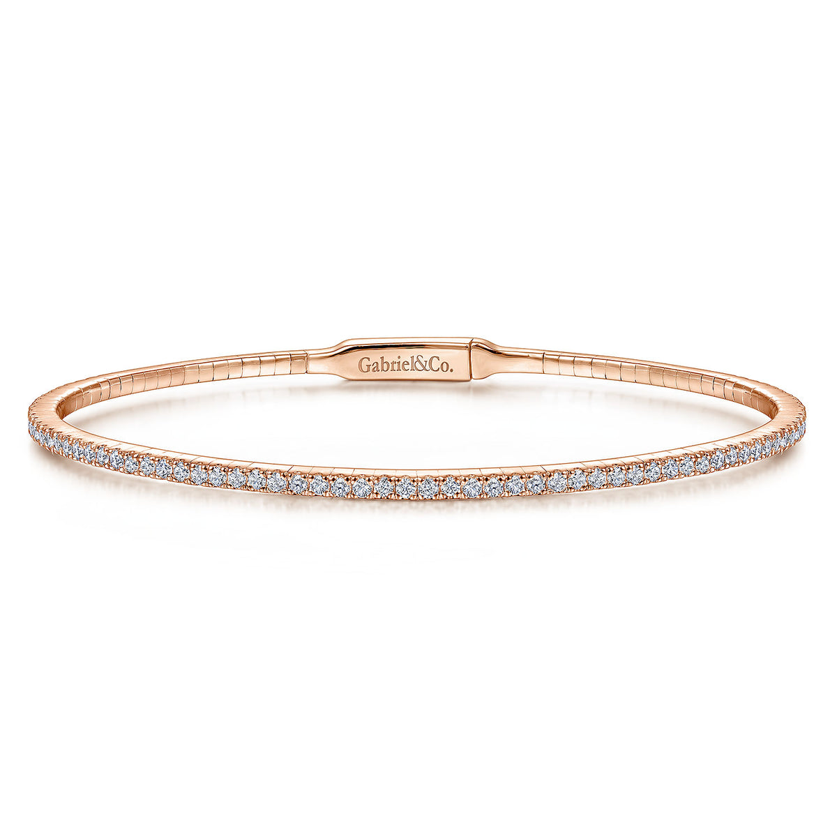 Gabriel &amp; Co. 14 Karat Rosé Gold Diamond Eternity Bangle Bracelet 1.28TWT