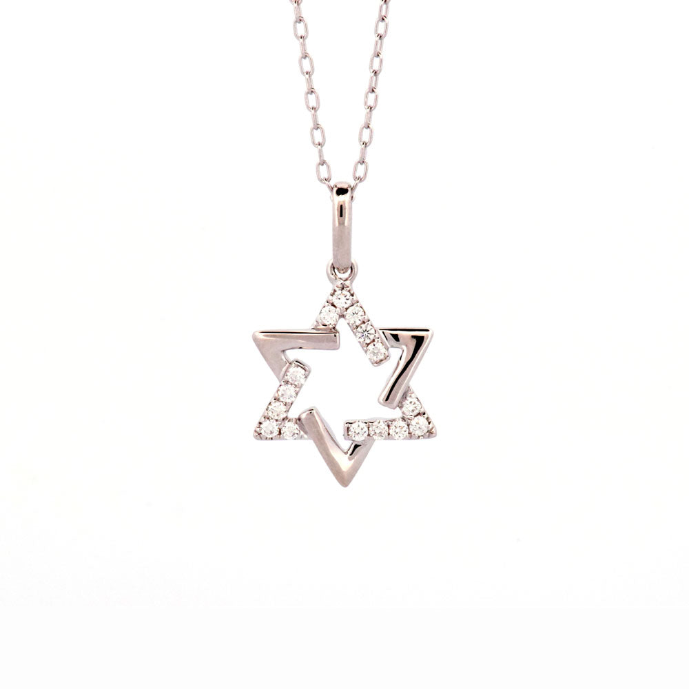 DFJ 18 Karat White Gold Crossover Star of David Diamond Necklace